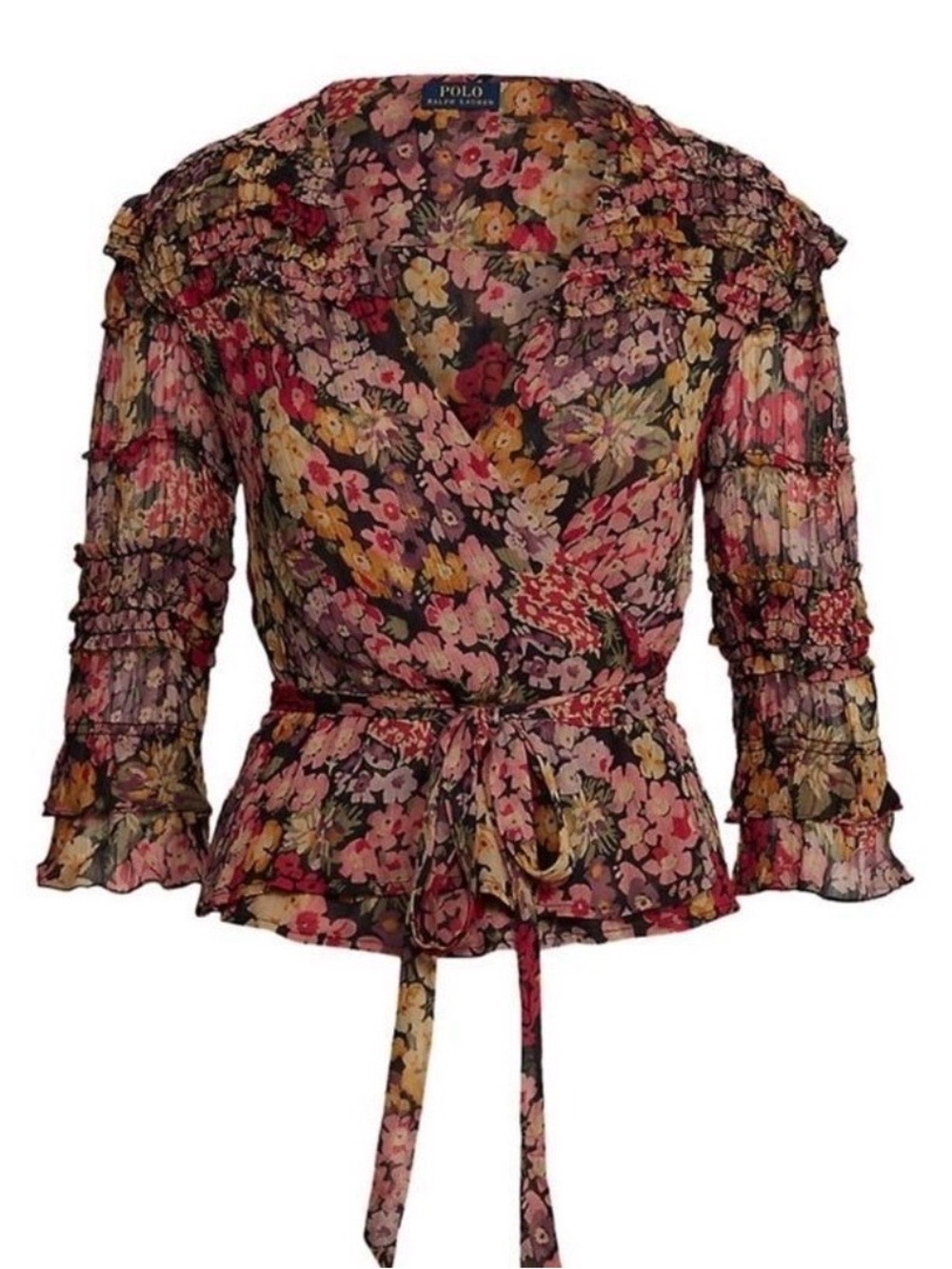 Polo Ralph Lauren Floral Wrap Tie Blouse Ruffle Peplum Boho Romantic Size S